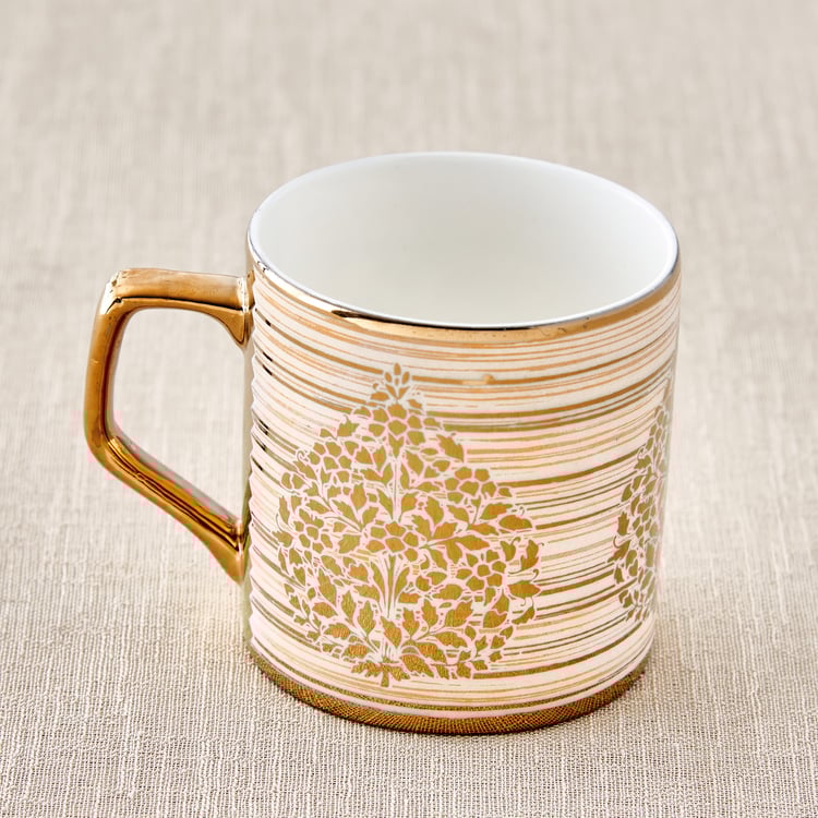 Mandarin Iris Hoja Set of 6 Bone China Printed Cup and Saucer - 220ml