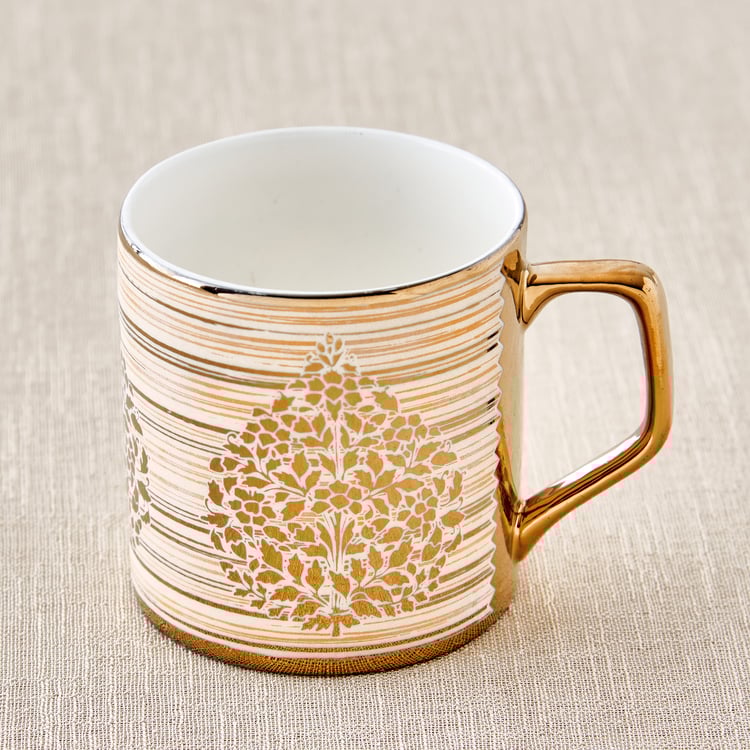 Mandarin Iris Hoja Set of 6 Bone China Printed Cup and Saucer - 220ml