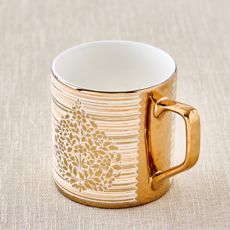 Mandarin Iris Hoja Set of 6 Bone China Printed Cup and Saucer - 220ml