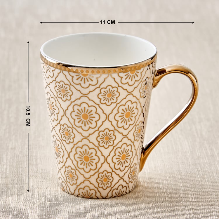 Mandarin Iris Hoja Zing Set of 4 Bone China Printed Coffee Mug - 320ml