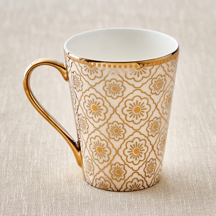 Mandarin Iris Hoja Zing Set of 4 Bone China Printed Coffee Mug - 320ml