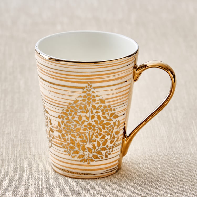 Mandarin Iris Hoja Zing Set of 4 Bone China Printed Coffee Mug - 320ml