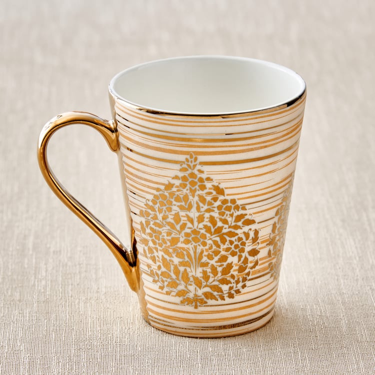 Mandarin Iris Hoja Zing Set of 4 Bone China Printed Coffee Mug - 320ml