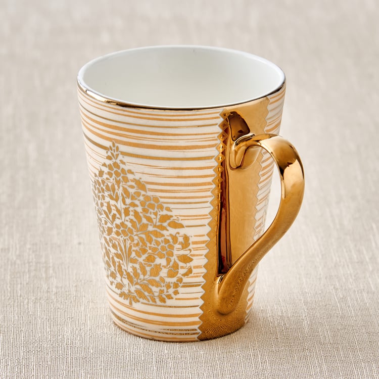 Mandarin Iris Hoja Zing Set of 4 Bone China Printed Coffee Mug - 320ml