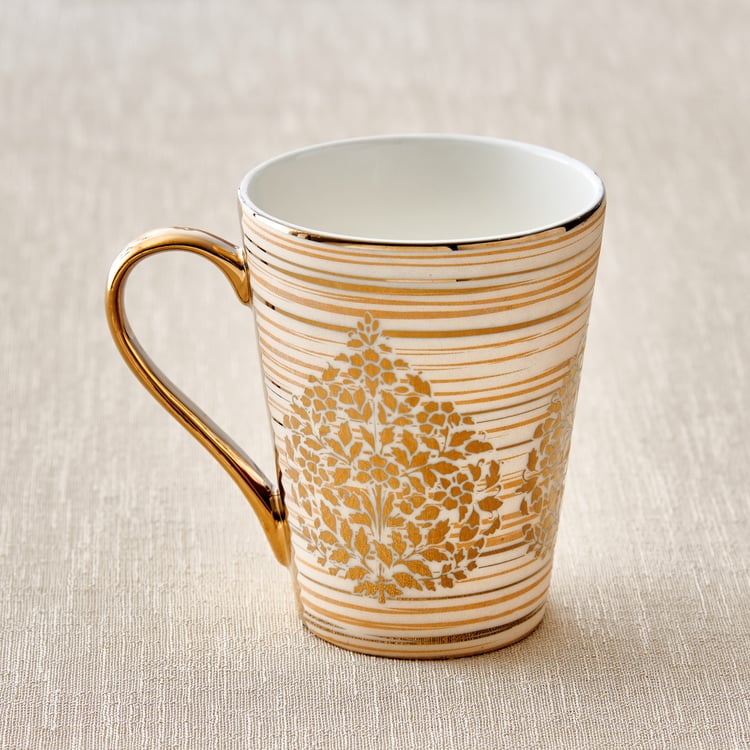 Mandarin Iris Hoja Zing Set of 4 Bone China Printed Coffee Mug - 320ml