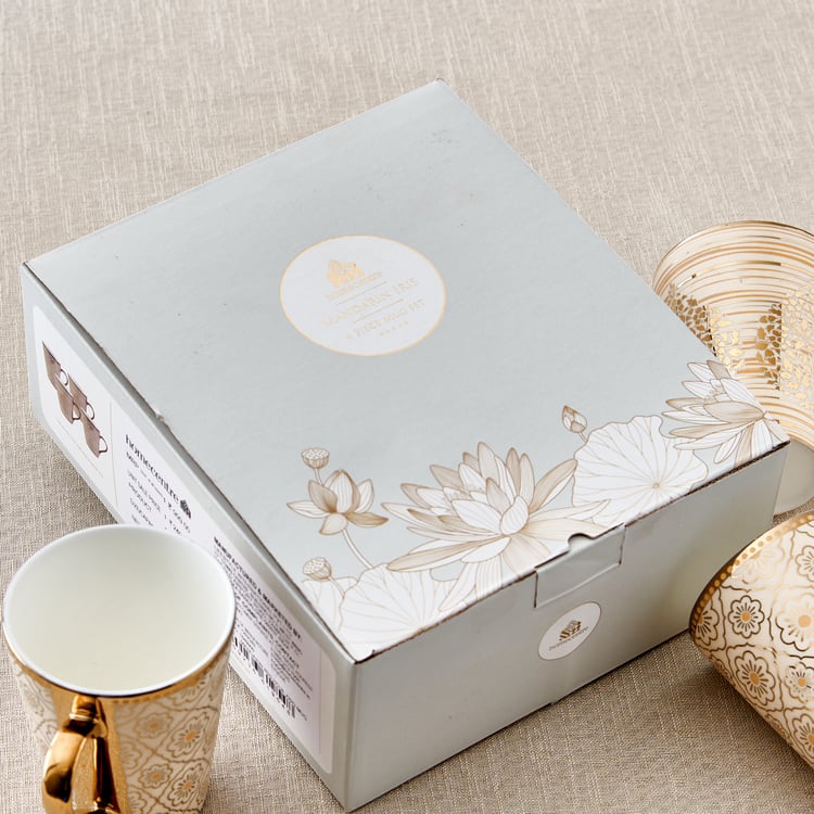 Mandarin Iris Hoja Zing Set of 4 Bone China Printed Coffee Mug - 320ml