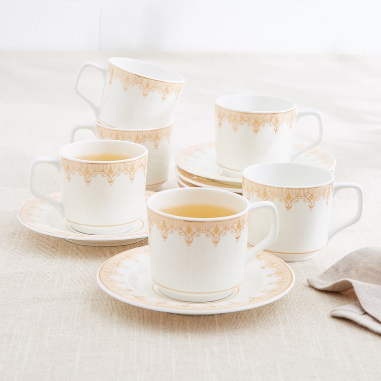 Noori Swan Set of 6 Bone China Printed Cup and Saucer -190ml