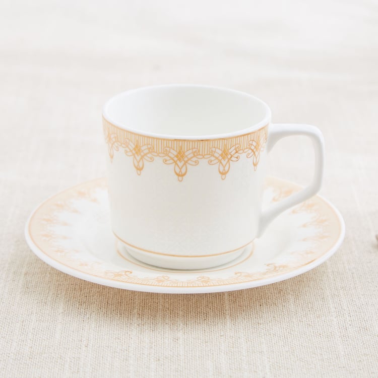 Noori Swan Set of 6 Bone China Printed Cup and Saucer -190ml