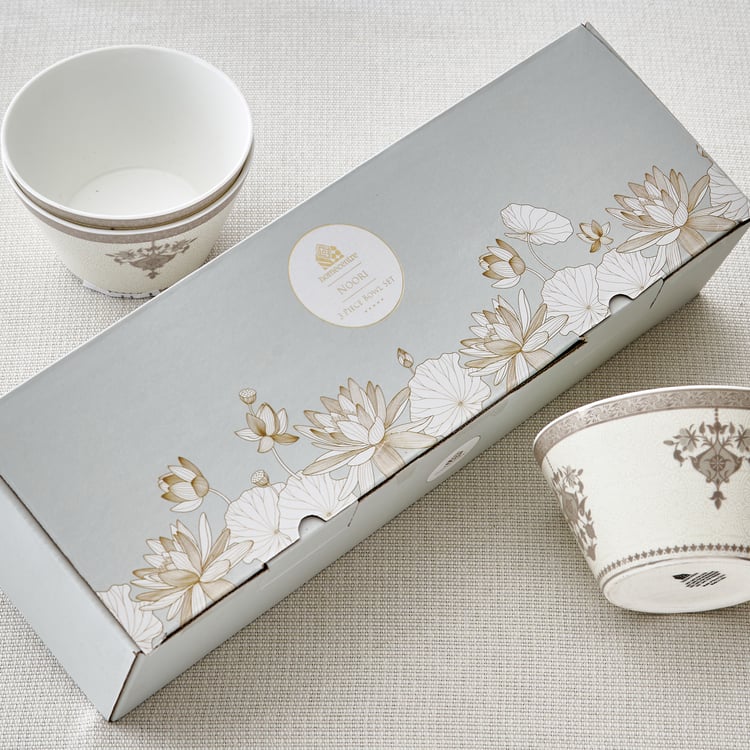 Noori Platina Set of 3 Bone China Printed Serving Bowls - 320ml