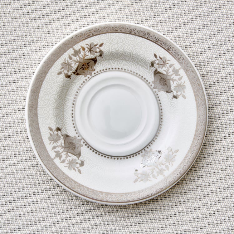 Noori Platina Set of 6 Bone China Printed Cup and Saucer - 190ml