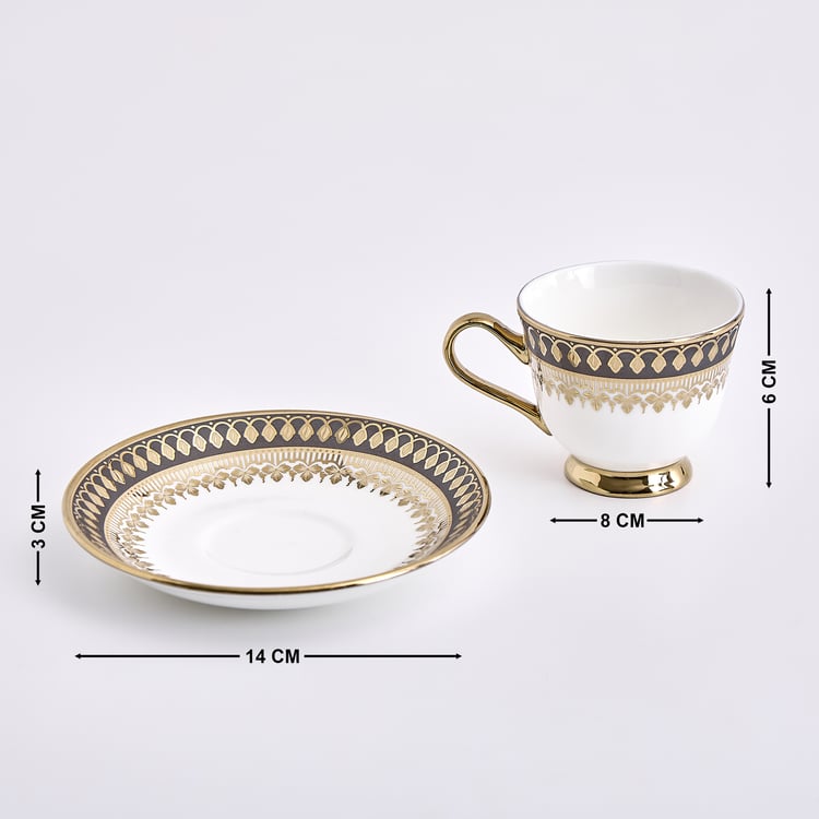 Midas Grisa Bone China Printed Cup and Saucer - 150ml