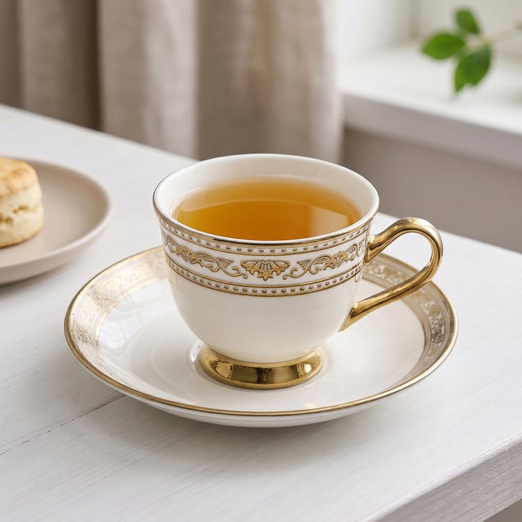 Midas Vellum Bone China Printed Cup and Saucer - 150ml