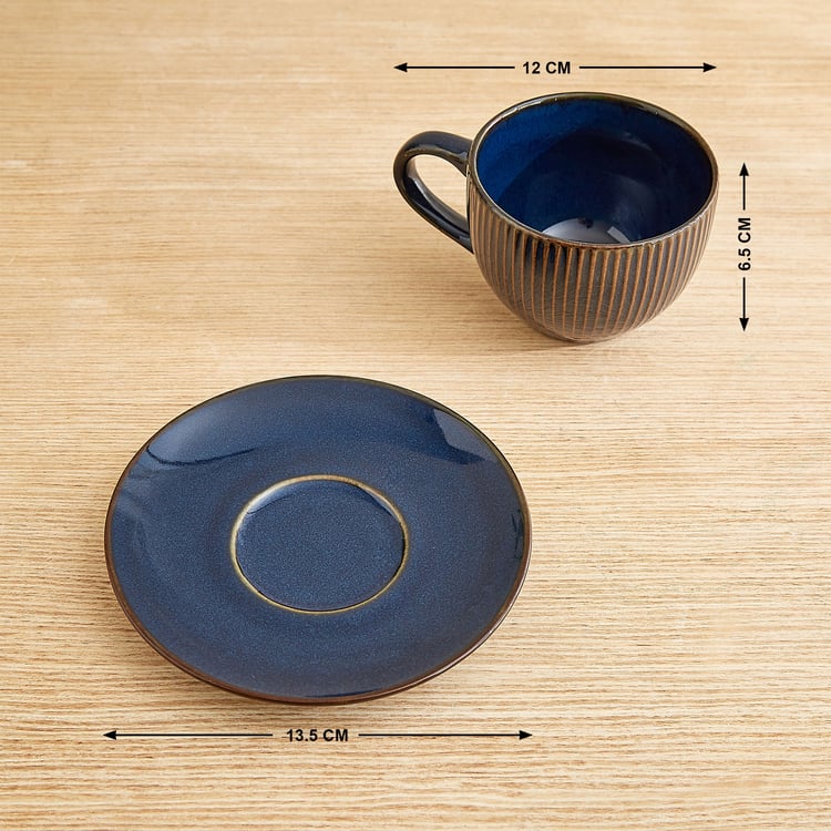 Caraway Somber Set of 6 Stoneware Cups and Saucers with Metal Stand - 220ml