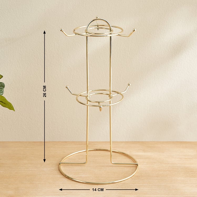 Caraway Somber Set of 6 Stoneware Coffee Mugs with Metal Stand - 325ml