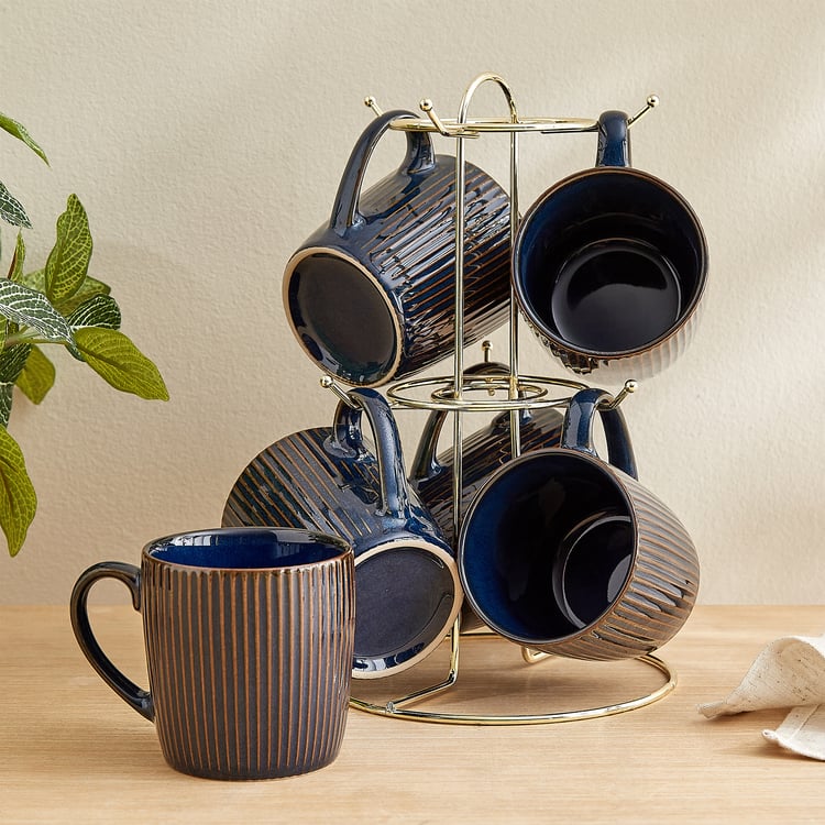 Caraway Somber Set of 6 Stoneware Coffee Mugs with Metal Stand - 220ml