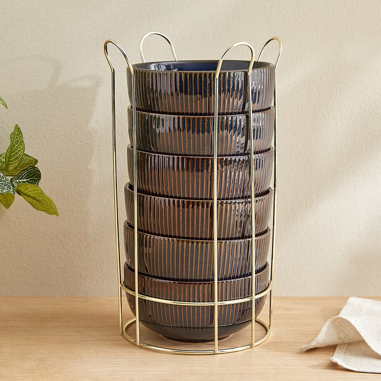 Caraway Somber Set of 6 Stoneware Bowls with Metal Stand - 460ml