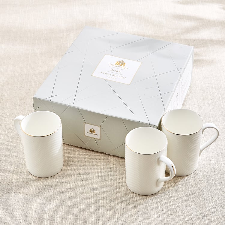 Zura Blanc Set of 4 Bone China Coffee Mugs - 330ml
