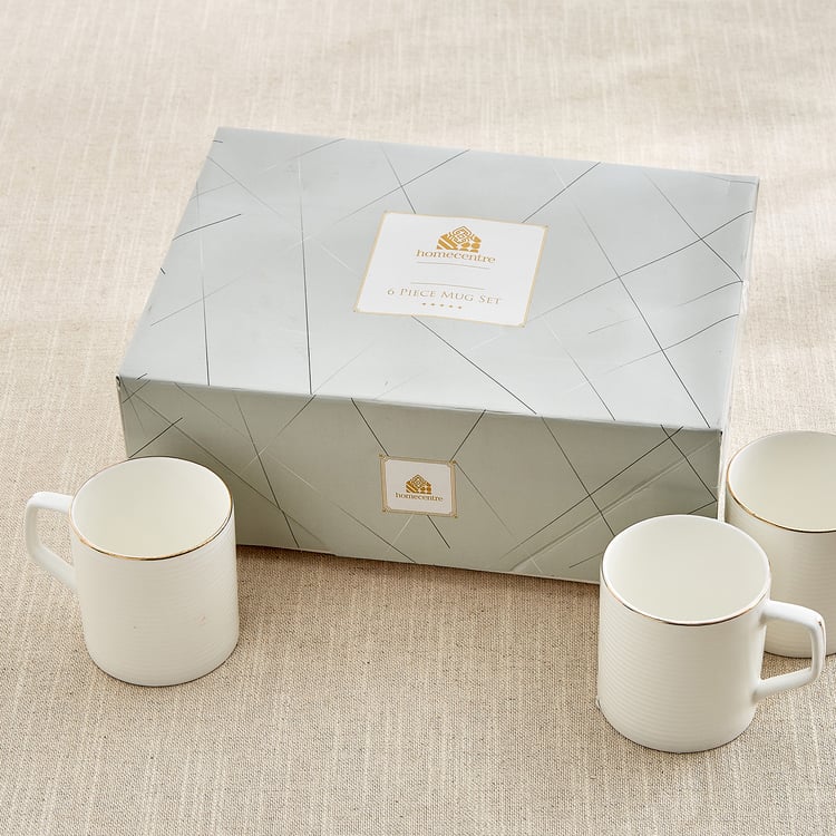 Zura Linia Director Set of 6 Bone China Ribbed Coffee Mugs - 220ml