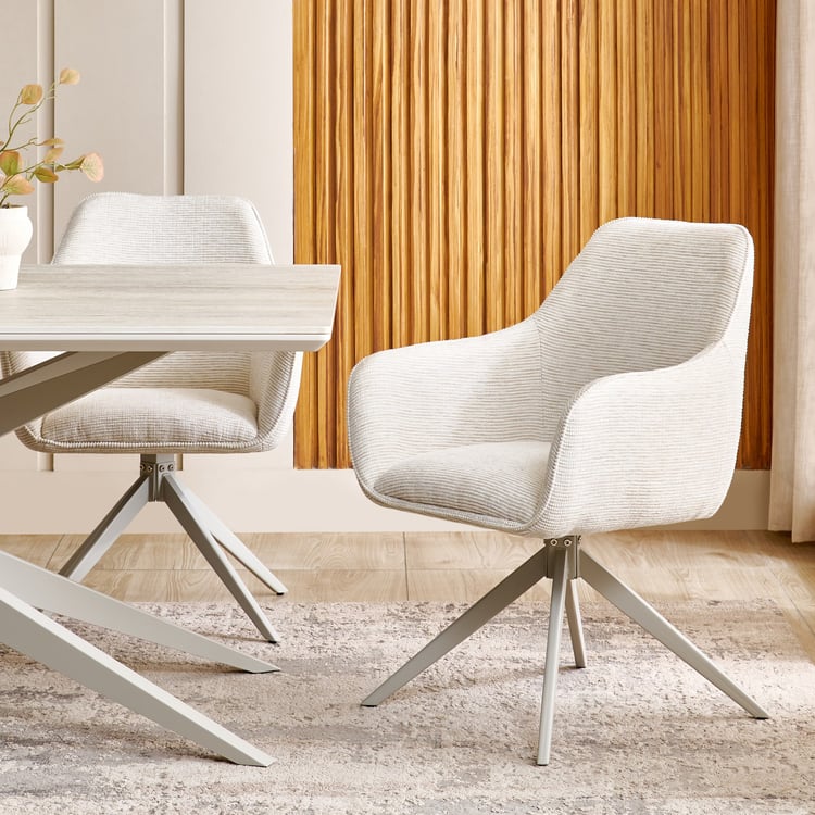 Ivory Set of 2 Fabric Swivel Dining Chairs - Beige