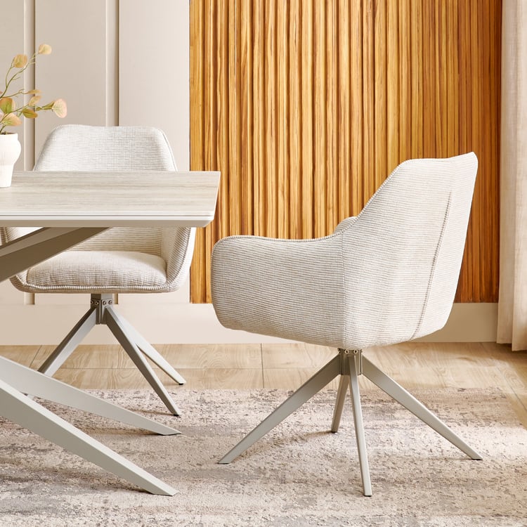Ivory Set of 2 Fabric Swivel Dining Chairs - Beige