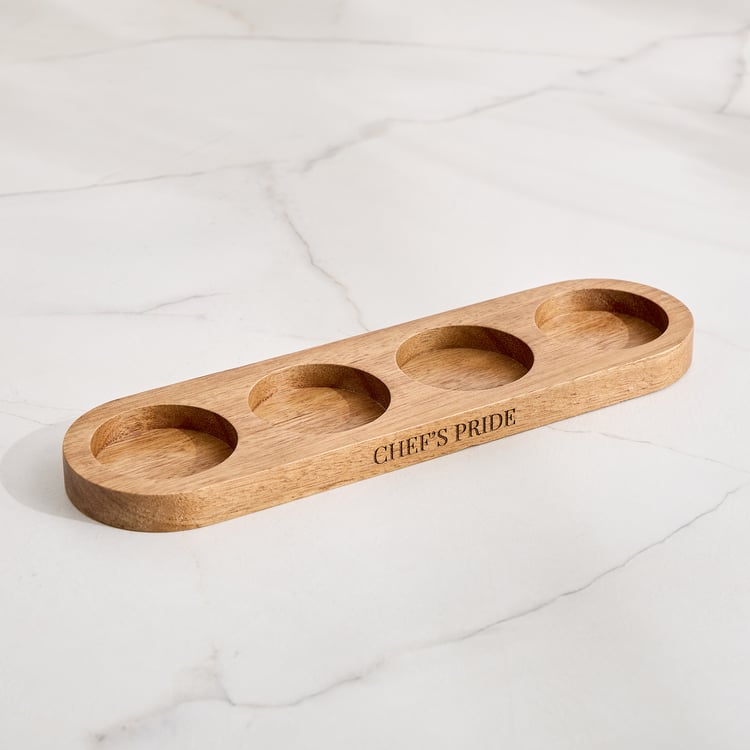 Chefs Pride Bristol Set of 4 Glass Spice Jars with Acacia Wood Stand - 90ml
