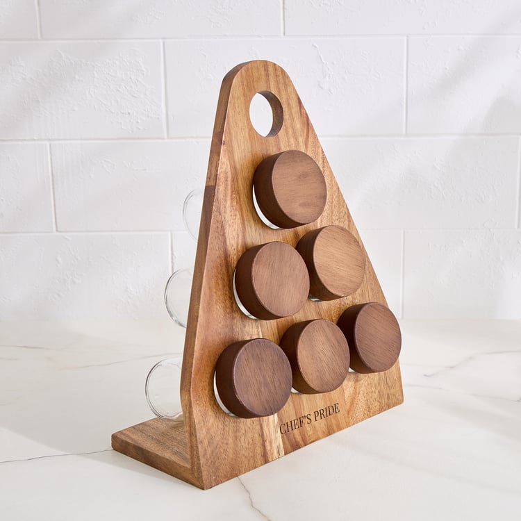 Chefs Pride Bristol Set of 6 Glass Spice Jars with Acacia Wood Stand - 90ml