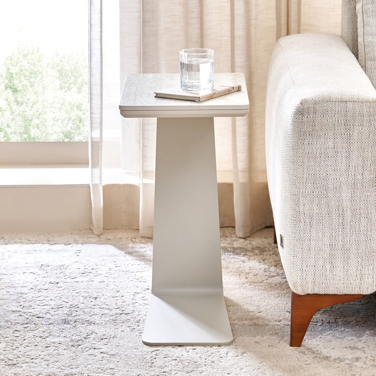 Ivory Ceramic Top C End Table - Beige