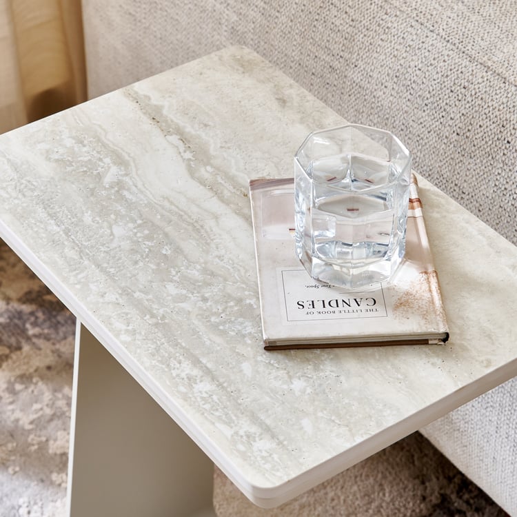 Ivory Ceramic Top C End Table - Beige