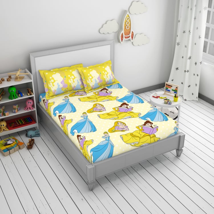 SPACES Kids Cotton 144TC Disney Princesses Print 3Pcs Double Bedsheet Set