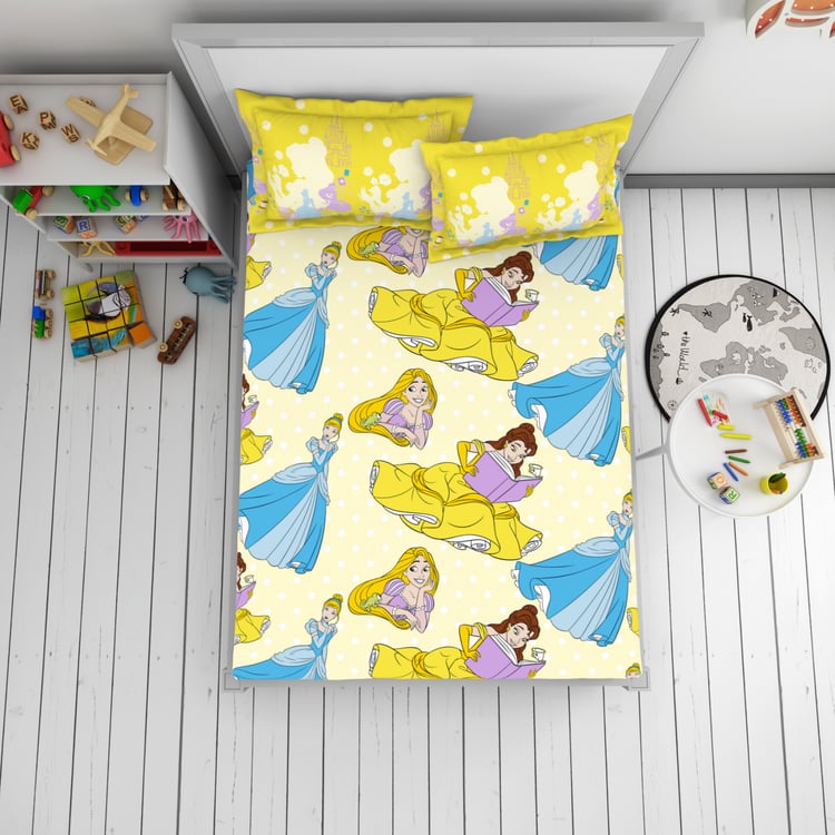 SPACES Kids Cotton 144TC Disney Princesses Print 3Pcs Double Bedsheet Set