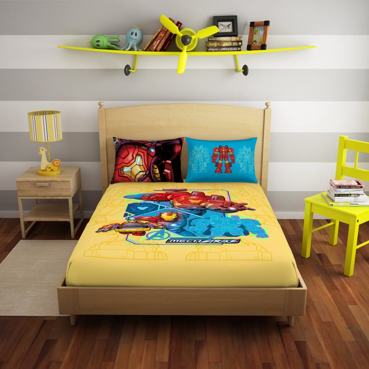 SPACES Kids Cotton 180TC Ironman Print 3Pcs Queen Bedsheet