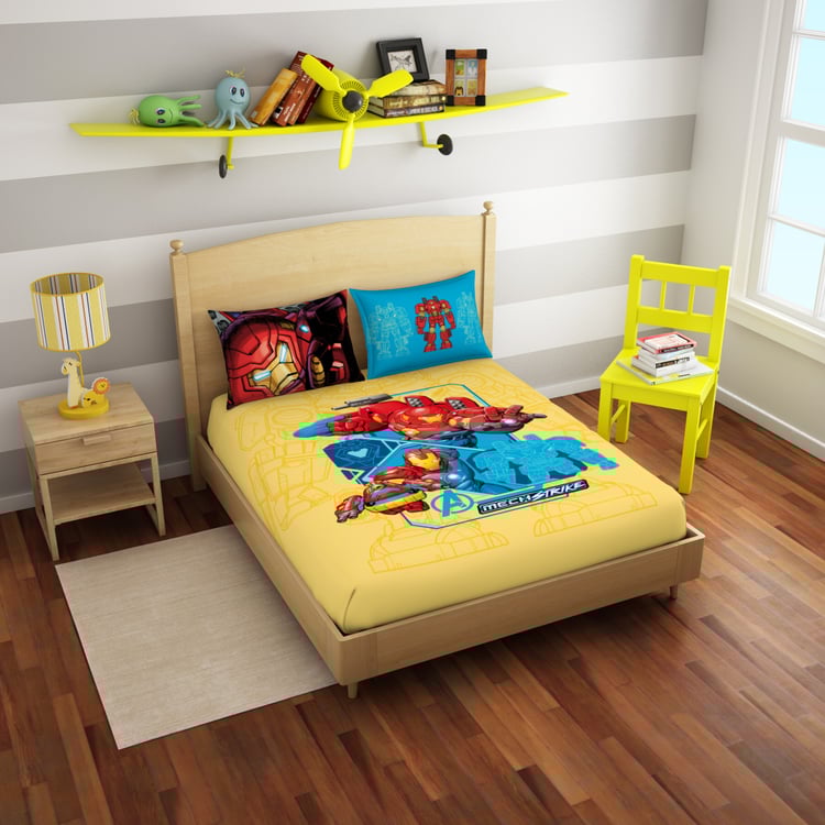 SPACES Kids Cotton 180TC Ironman Print 3Pcs Queen Bedsheet