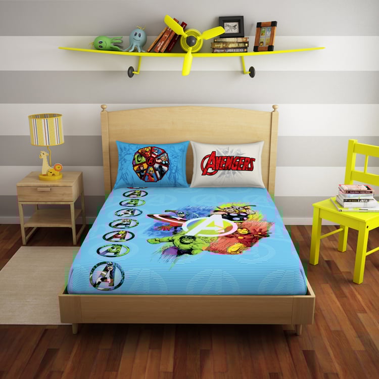 SPACES Kids Cotton 180TC Avengers Print 3Pcs Queen Bedsheet