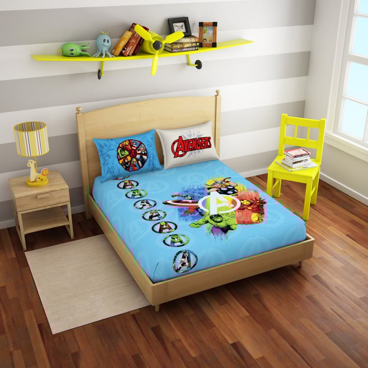 SPACES Kids Cotton 180TC Avengers Print 3Pcs Queen Bedsheet