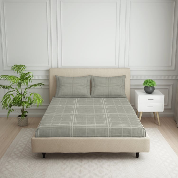 SPACES Essentials Cotton 144TC Checked 3Pcs Queen Bedsheet Set