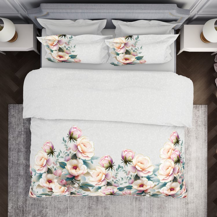 SPACES Elegance Cotton 210TC Floral Print 3Pcs Super King Bedsheet Set