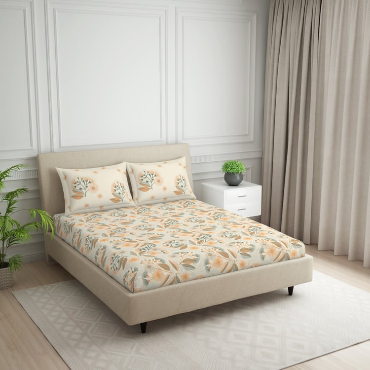 SPACES Essentials Cotton 144TC Floral Print 3Pcs Super King Bedsheet Set