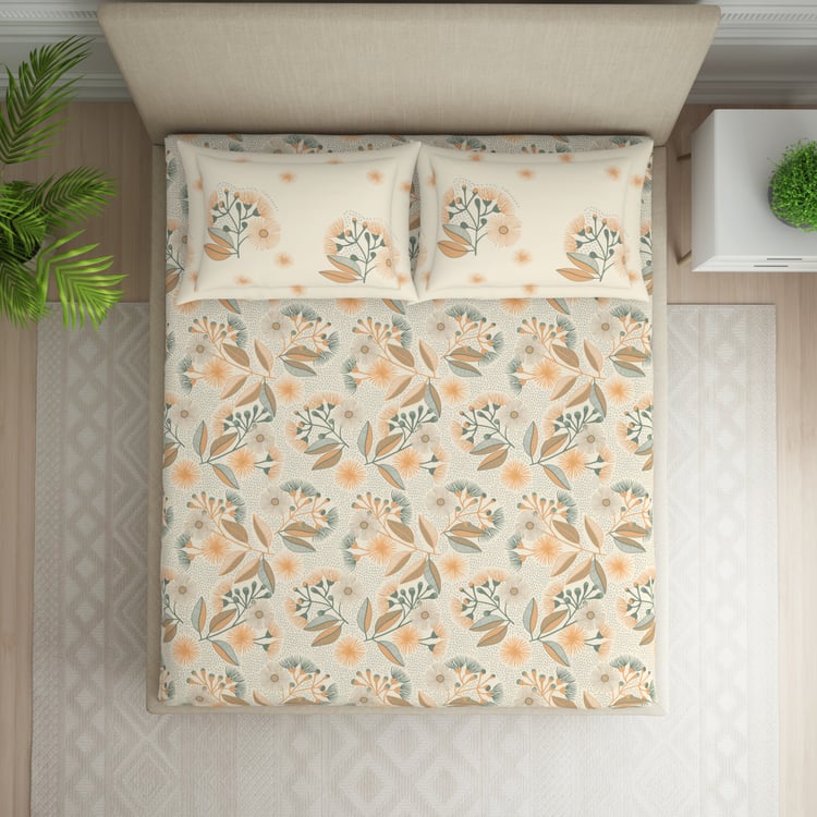 SPACES Essentials Cotton 144TC Floral Print 3Pcs Super King Bedsheet Set