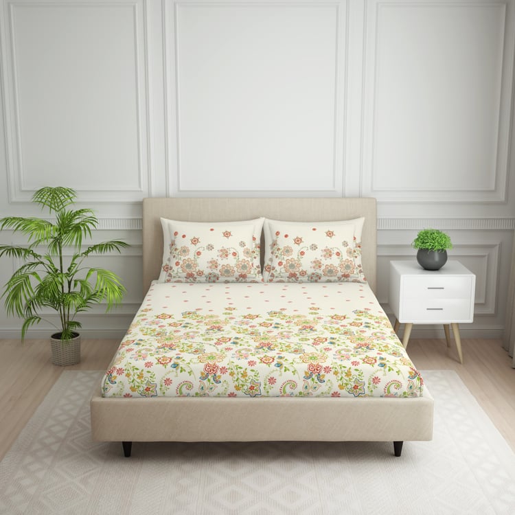 SPACES Essentials Cotton 144TC Floral Print 3Pcs Super King Bedsheet Set