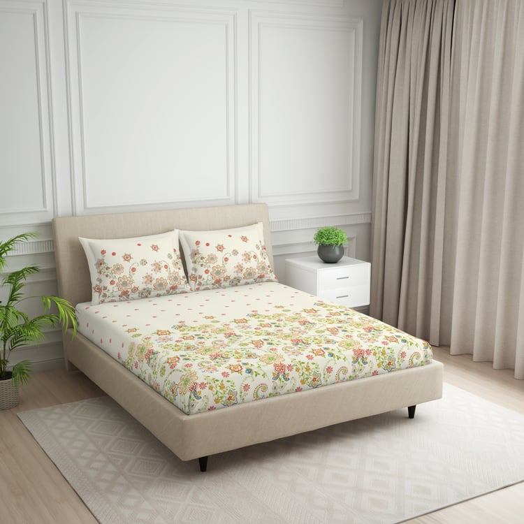 SPACES Essentials Cotton 144TC Floral Print 3Pcs Super King Bedsheet Set