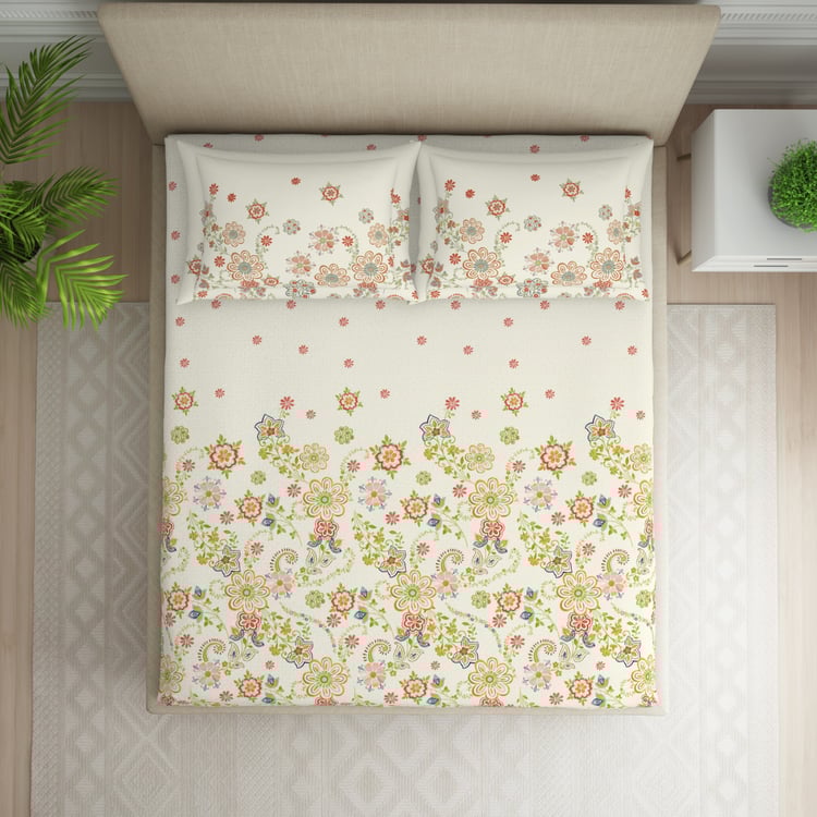 SPACES Essentials Cotton 144TC Floral Print 3Pcs Super King Bedsheet Set