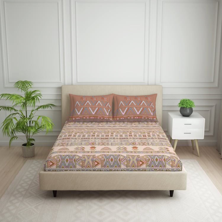 SPACES Essentials Cotton 144TC Ethnic Print 3Pcs Super King Bedsheet Set
