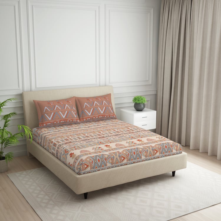SPACES Essentials Cotton 144TC Ethnic Print 3Pcs Super King Bedsheet Set