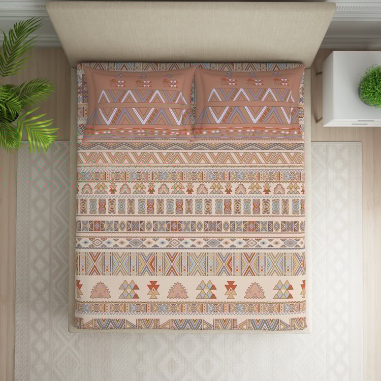 SPACES Essentials Cotton 144TC Ethnic Print 3Pcs Super King Bedsheet Set