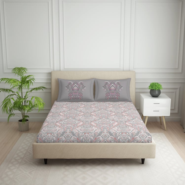 SPACES Essentials Cotton 144TC Ethnic Print 3Pcs Super King Bedsheet Set