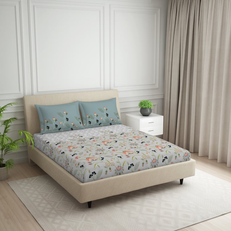 SPACES Essentials Cotton 144TC Floral Print 3Pcs Super King Bedsheet Set