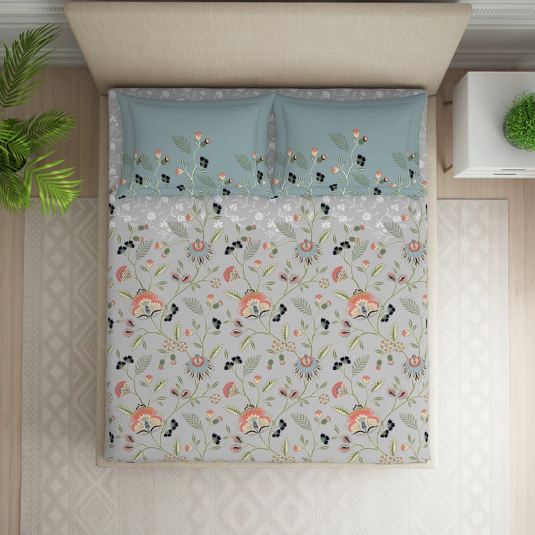 SPACES Essentials Cotton 144TC Floral Print 3Pcs Super King Bedsheet Set