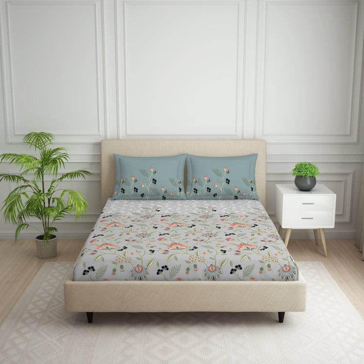 SPACES Essentials Cotton 144TC Floral Print 3Pcs Super King Bedsheet Set