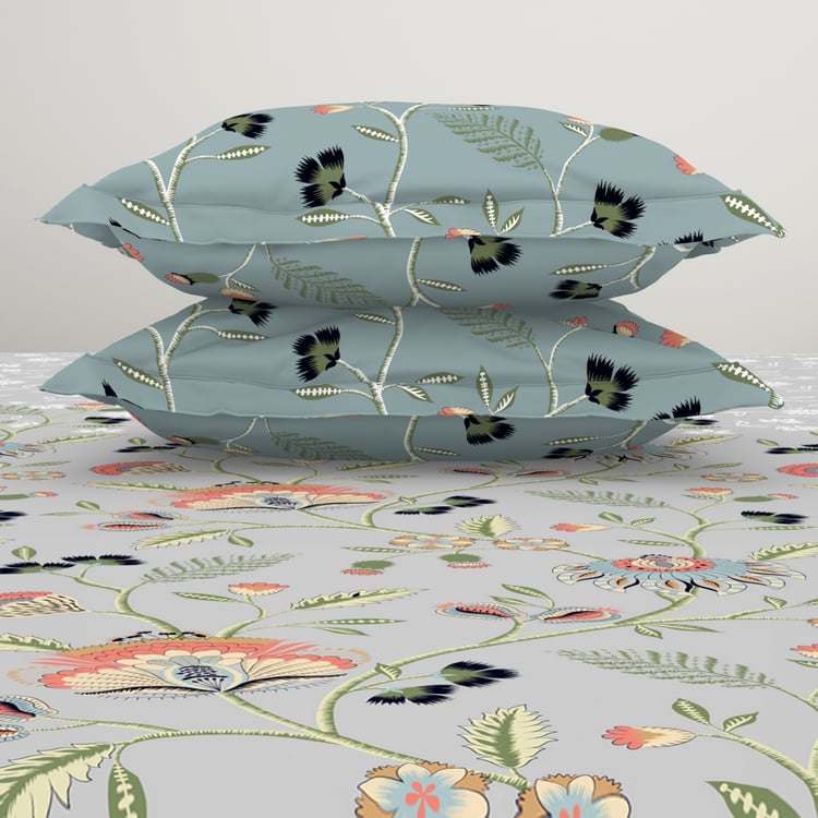 SPACES Essentials Cotton 144TC Floral Print 3Pcs Super King Bedsheet Set