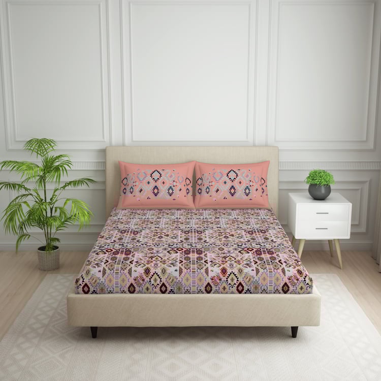 SPACES Essentials Cotton 144TC Geometric Print 3Pcs Super King Bedsheet Set